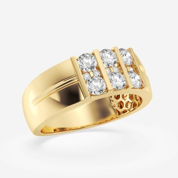 1 /13 ctw Round Lab Grown Diamond Men's Triple Row Channel Set Wedding Band - Picture 4 of 6